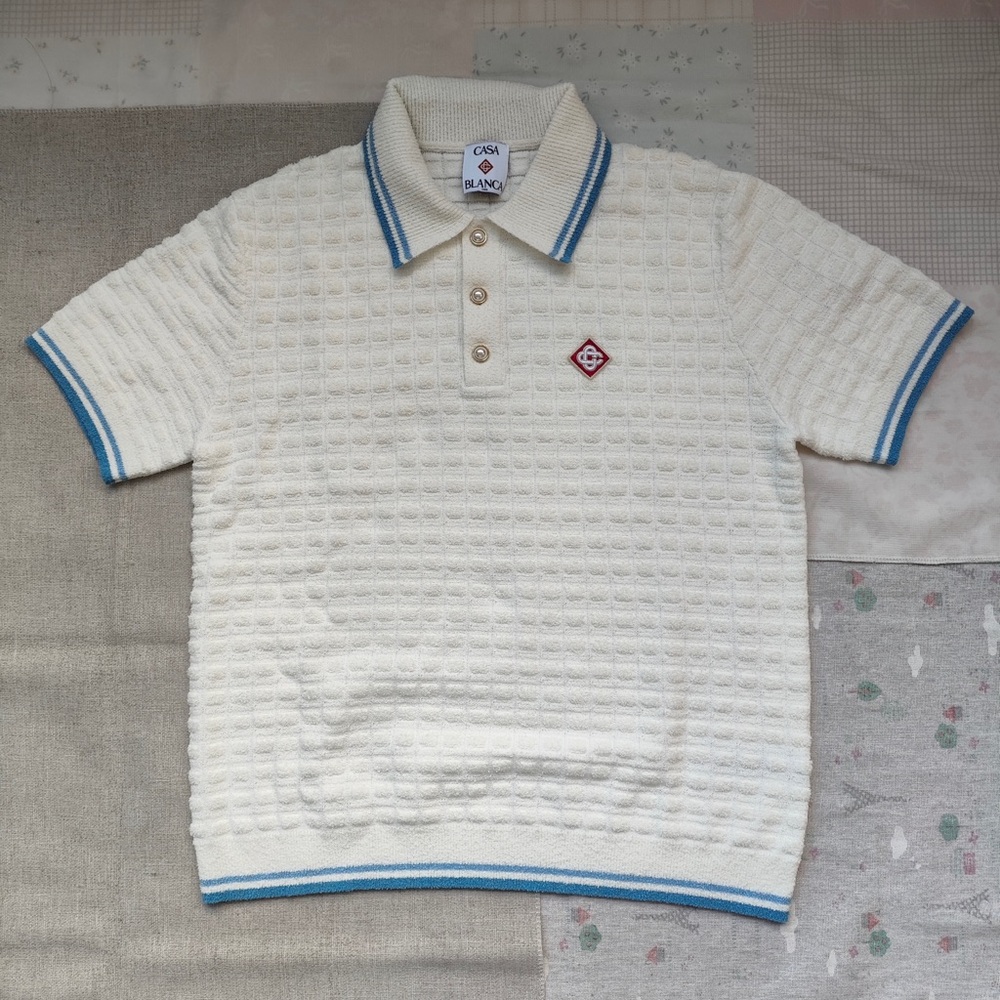 Casa Blanco Cream Short-Sleeve Polo with Blue Trim